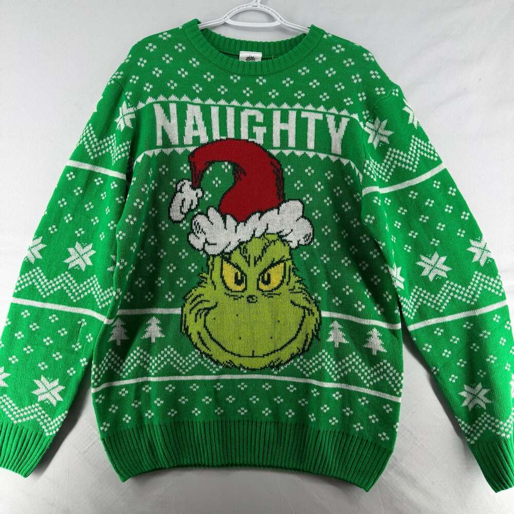 1432 Dr. Seuss The Grinch 'Naughty' Holiday Sweater, Green, Size L